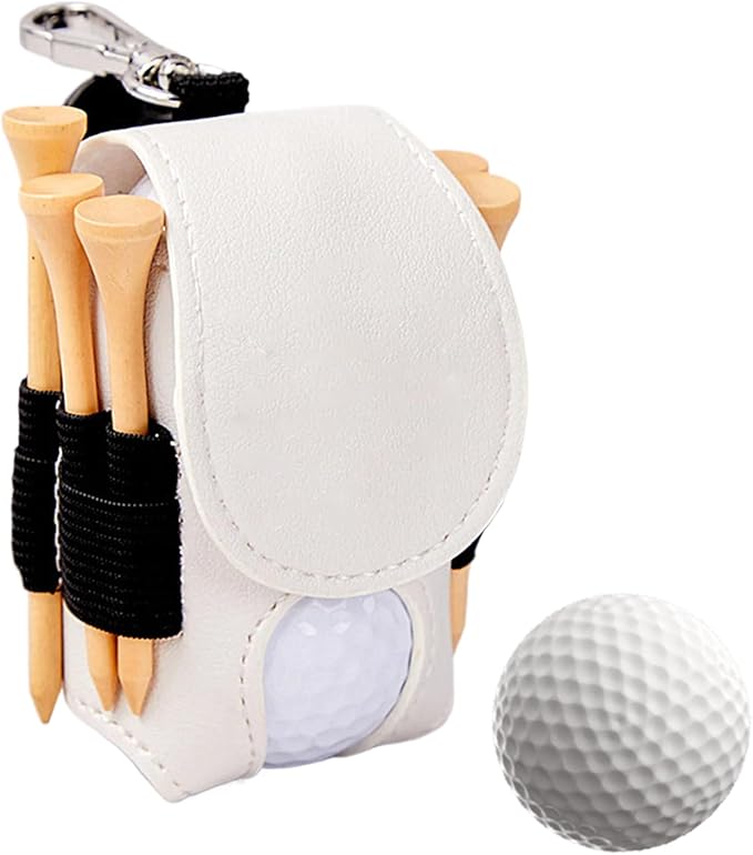 Leather Golf Ball Holder - Golf Ball Storage Pocket, Tee Bag with Sturdy Leather, Convenient and Tee Carry Pouch, Accessories Organizer for Course or Practice, Portable Pocket