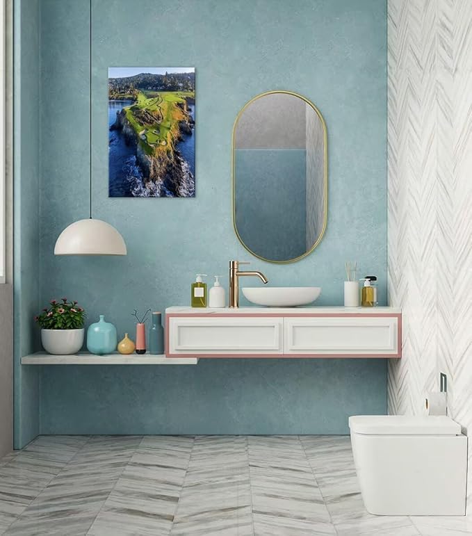 Pebble Beach Golf Course Canvas Wall Art for Living Room Bedroom Bathroom Home Decorations Sports Landscape Office Room Decor Golf Framed Artwork Giclee Prints Ready to Hang(28''W x 44''H)