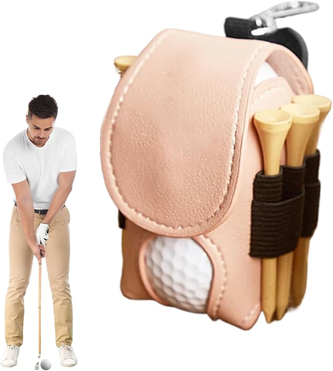 Leather Golf Ball Holder - Golf Ball Storage Pocket, Tee Bag with Sturdy Leather, Convenient and Tee Carry Pouch, Accessories Organizer for Course or Practice, Portable Pocket