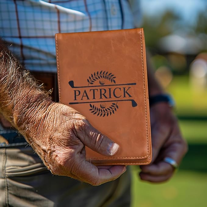 Personalized Leather Golf Scorecard Holder Customize Name Golf Yardage Book Cover Accessories Father Day Christmas Birthday Gifts for Men Women