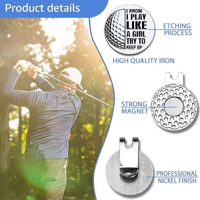 Men Golf Ball Marker with Magnetic Hat Clip, Funny Golf Accessories Gifts for Men, Novelty Birthday Gifts for Male Golfer Fan