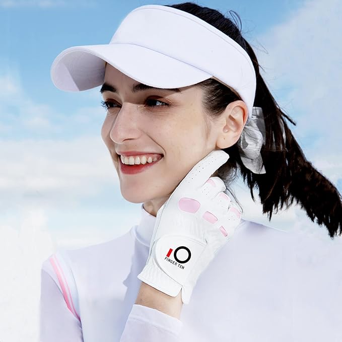 FINGER TEN Women’s Golf Gloves Ladies Left Hand Right Handed Golfer Value 6 Pack, All Weather Rain Grip Glove Pink Fit Small Medium Large XL