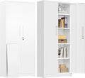 Greenvelly Metal Pantry Cabinet, 63”Tall White Kitchen Pantry Storage Cabinets with 2 Lock Doors and 4 Adjustable Shelves for Home Office, Dinning Room,Garage