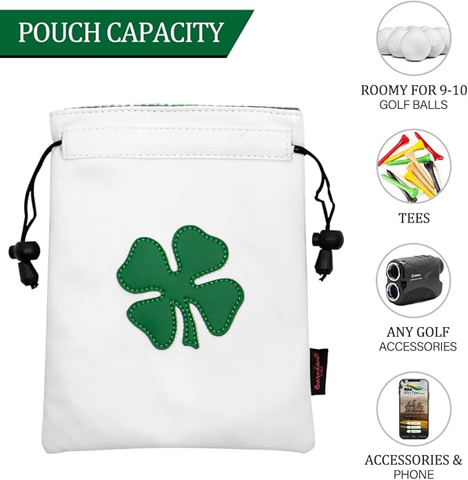 Golf Valuables Pouch,Golf Bag Pouch with Drawstrings Leather Tee Pouchs Bag for Men Women