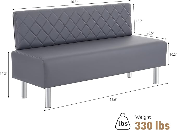 OmySalon Waiting Room Bench with Back, 58.6’’ Office Guest Chair Upholstered Reception Seating, Lobby Furniture for Beauty Salon Barbershop Airport Bank Hall Room Conference, Gray