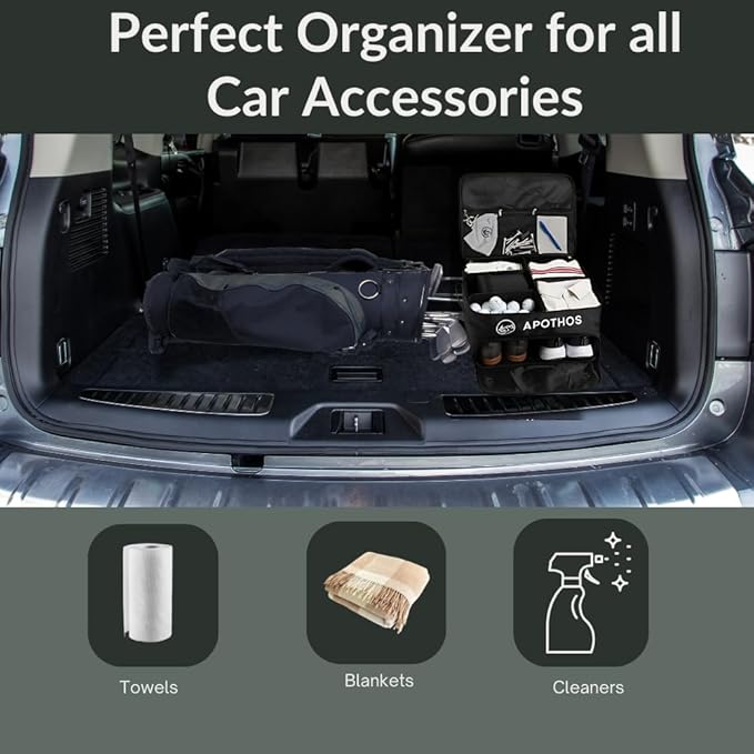 Trunk 2 Level Storage Organizer, Compact, Collapsable, Water Resistant, Breathable, 3 zippered pockets, Adjustable Velco Dividers, Shoe Compartment, Integrated Handle, Black