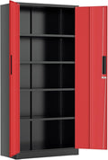 Greenvelly Metal Lockable Storage Cabinet, 72” Tall Storage Cabinet with 2 Doors and 4 Adjustable Shelves for Office, Home, Garage, Pantry (Assembly Required, 18”D, Black Red)