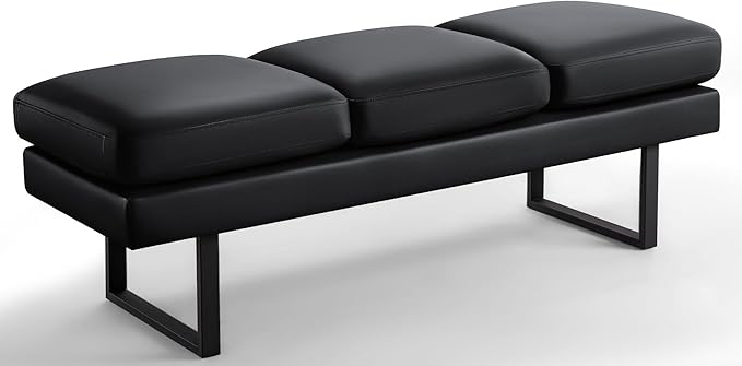 Furniwell Waiting Room Bench with 3 Seats,Faux Leather Reception Bench Upholstered Office Guest Chair Seating,Waiting Room Chair for Salon,Conference Room and Shop (Black)