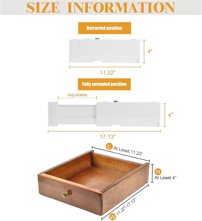 8 Pack 4" High Drawer Dividers, 11"-17" Expandable Drawer Organizer For Clothes, Dresser Drawer Organizer, Warm White Drawer Separators for Baby Clothes, Vanity, Cosmetic, Kitchen and Office Storage