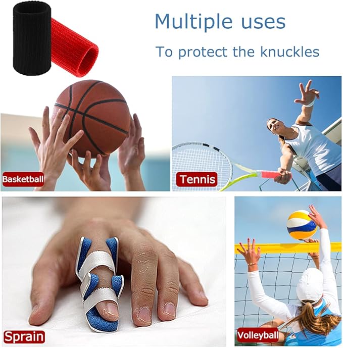 20 PCS Finger Sleeves Protectors, Sport Finger Sleeves Thumb Brace Support Finger Brace Elastic Thumb Sleeves (Black+Red)