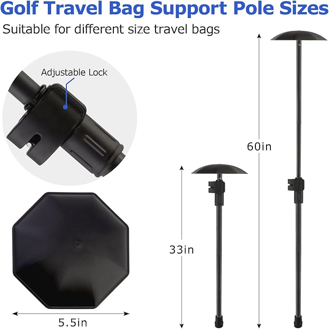 Golf Travel Bag Support Pole, 33"-60" Golf Club Travel Protector Stick for Bag Telescopic Adjustable Airlines Stiff Arm Club Protector Stainless Steel Pole