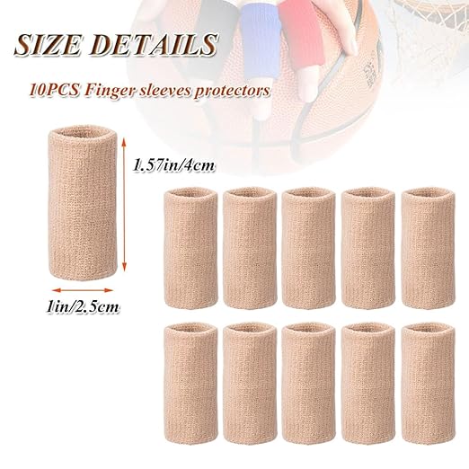 Finger Sleeves Protectors, 10Pcs Sport Finger Sleeves Elastic Thumb Brace Support for Basketball Golf Premium Fingers Sleeve for Arthritis Perfect for Relieving Pain (10pcs beige set)