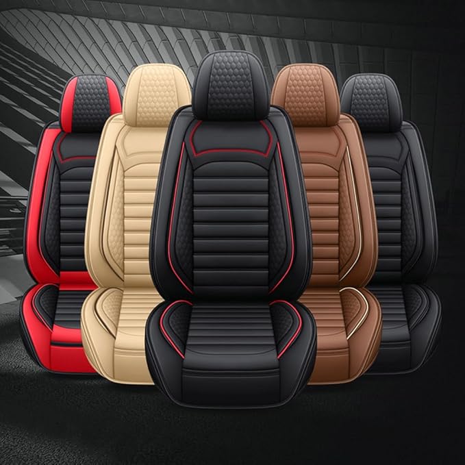 Leather Car Seat Covers for Volkswagen Golf 2001-2021,Car Seat Covers Full Set,Seat Covers with Safety,Waterproof Seat Cover Compatible Airbag(5pcs Black Standard)