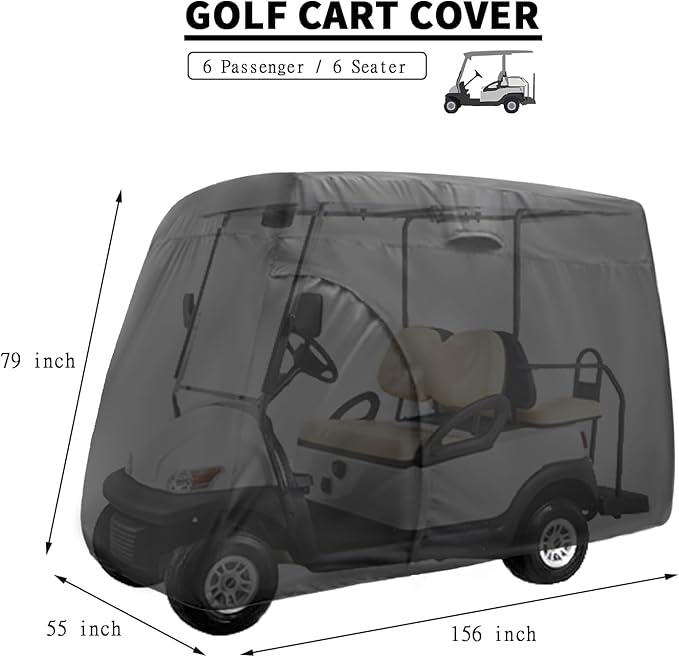 Golf Cart Cover,Waterproof Universal 6 Passenger Golf Cart Covers,Golf Cart Accessories for Outdoor Storage Protective - 156" L x 55" W x 79" H