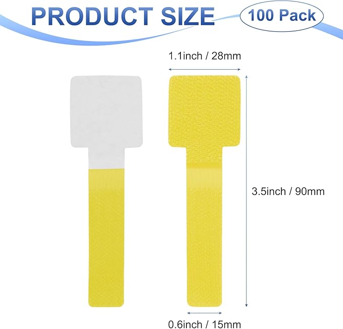 100-Pack Hook and Loop Cable Ties, 3.5 x 1.1 Inch Enhanced Self-Adhesive Cord Organizer for Desk/Home/Wall/Office Essentials, Cable Management Under Desk [Yellow]