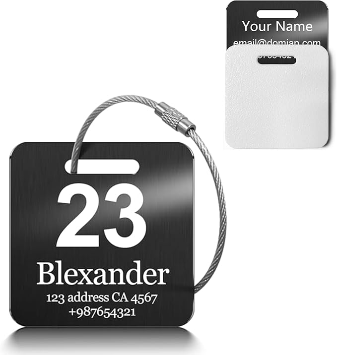 Customized Stainless Steel Luggage Tags: Personalize Your Suitcases, Backpacks, and Bags with Your Text - Custom Initial Text Name ID,Number(2 Pack)