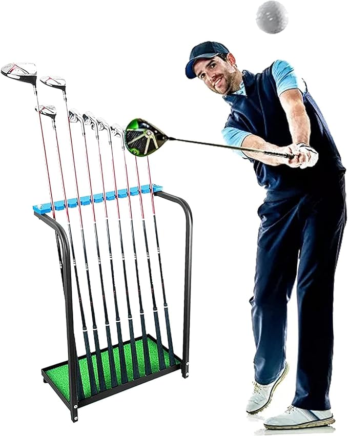 Katzowen Floor Corner Golf Club Storage Rack, Metal 9-Clubs Display Stand for Garage, Simulator Room, Golf Store & Practice Network