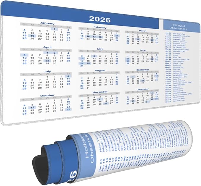 2026 Calendar Mouse Pad Large, Calendar with Holiday Large Big Gaming Mouse Pad Desk Pad, Mousepad with Non-Slip Rubber Base, Extended XXL Mouse Mat for Computer Laptop Office Accessories