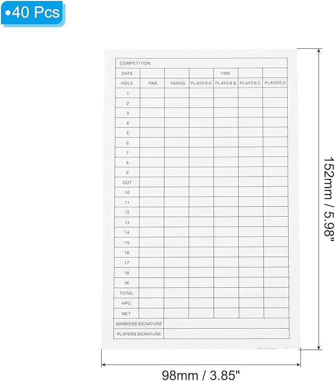 PATIKIL Golf Score Sheet, 40 Sheets 6 x 3.9 Inch Golf Scorecard Record Score Keeper Card for Tracking Score Record Tools Outdoor Golf Club Accessories, White