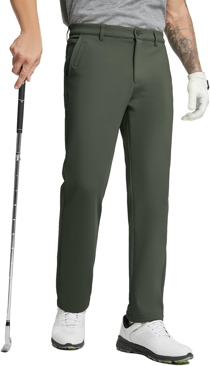 M MAELREG Golf Fleece Lined Pants Men Softshell Water-Resistant Workout Casual Outdoor Hiking Insulated Winter Pants for Men