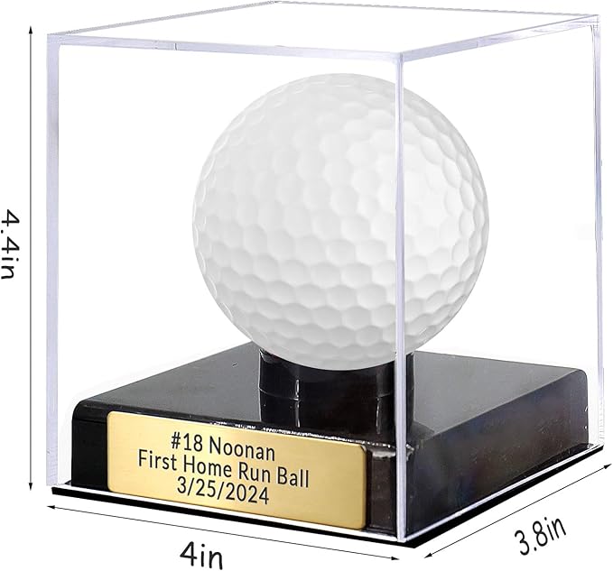 Custom Golf Ball Display Case Acrylic Golf Ball Holder Case Laser Engraved Plaque Showcase Your Cherished Golf Ball Memorabilia (Silver)