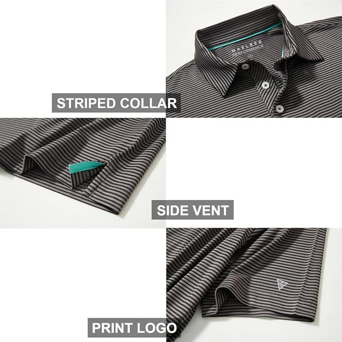 Men's Golf Polo Shirts Short Sleeve Striped Performance Moisture Wicking Dry Fit Golf Shirts for Men