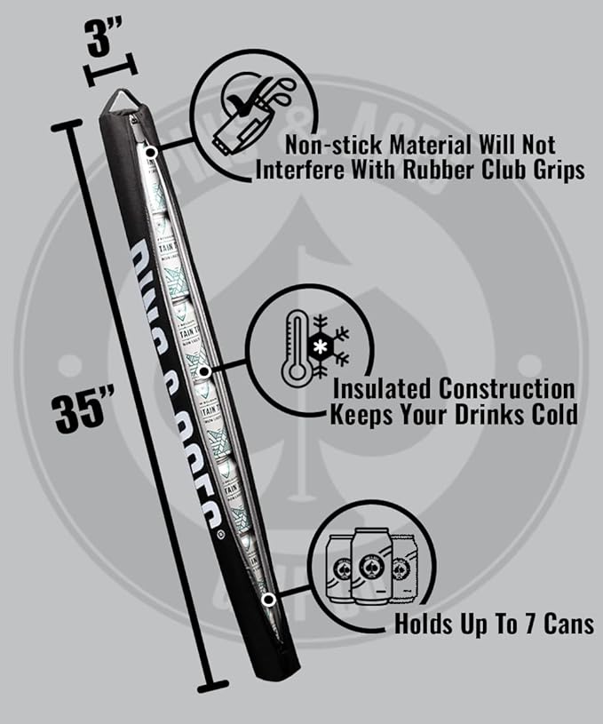 Pins & Aces Beer Sleeve 7-Can Insulated Cooler Sleeve - Stores Up to 7 Cans Discreetly in Your Golf Bag - Keeps Canned Beverages Cold On The Golf Course - Fits Most Golf Bags Styles & Types