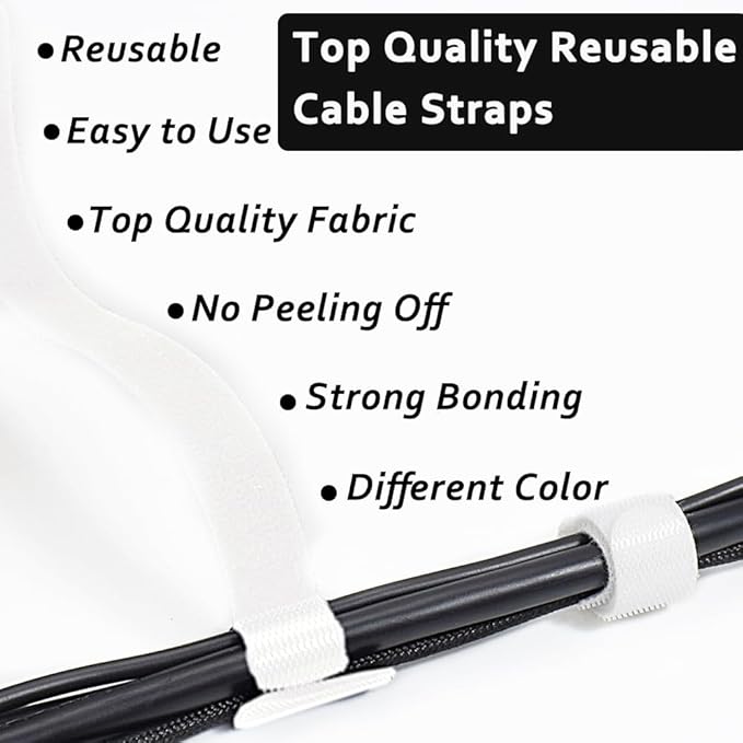 70pcs Cable Ties Reusable White Wire Ties Cable Management Cord Ties Reusable for Electronics Hook and Loop Cable Ties for Computer 4 6 8 Inch