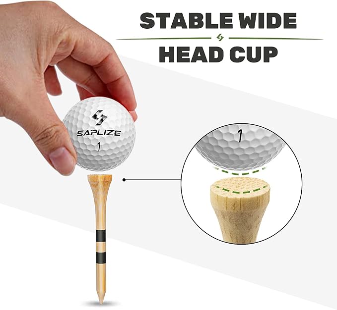 SAPLIZE Bamboo Golf Tees Pack of 100 or 150, Four Size Options (3-1/4", 2-3/4", 2-1/8", 1-1/2"), Stable and Reliable Golf Tees, Available in Natural Color