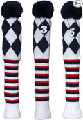 Craftsman Golf Knit Pom Pom 3pcs Headcover Set Vintange Sock Covers for Driver and Woods