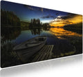 Wknoon. Extra Large Gaming & Office Mouse Pad (31.5" x 11.8") – Boat at Lake Shore Wooden Bridge & Pier Sunset Sunbeams Romantic Evening View Fishing, XXL Desk Mat with Durable Stitched Edges