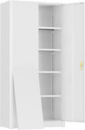 Greenvelly Metal Garage Storage Cabinet with 2 Doors and 4 Adjustable Shelves, 72”H White Steel Lockable Storage Cabinet,Tall Metal Cabinet Locking File Cabinet for Office,Home, Garage, Gym, School