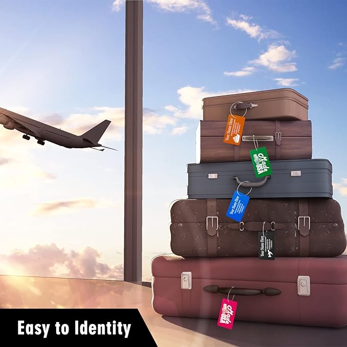 Luggage Tags for Suitcase - Personalized Engraved Metal Tag for Cruise Travel - Custom Name Tags Suitable for Bags and Backpacks(Purple),Horizontal (2x3.5'')