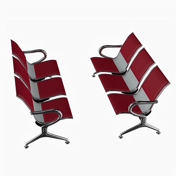 Kinfant Red 6-Seat Waiting Room Chairs with Arms – Heavy-Duty Steel Frame PU Leather Back & Cushioned Seat, Ergonomic Office Reception Guest Chair for Lobby, Clinic, Airport