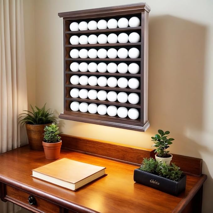 Luxurious Display Cabinet for Golf Balls - Perfect Showcase for Vice, Taylormade, Titleist Golf Balls - Elegant Mahogany Construction, Holds 49 Golf Balls, Ideal Collectible for Golf Enthusiasts