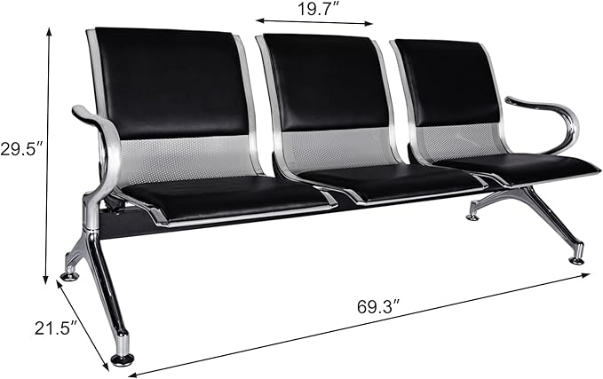Kinfant Waiting Room Chair Bench - Guest Reception Chairs for Airport Hospital Bank Salon Barber Hall Room Conference (3-seat, Black-Mesh+PU)