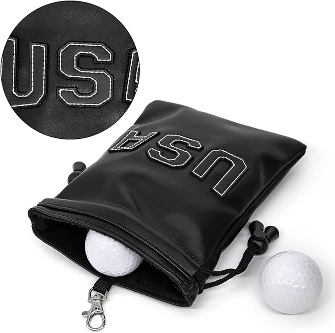 Golf Valuables Pouch,Golf Bag Pouch with Drawstrings Leather Tee Pouchs Bag for Men Women