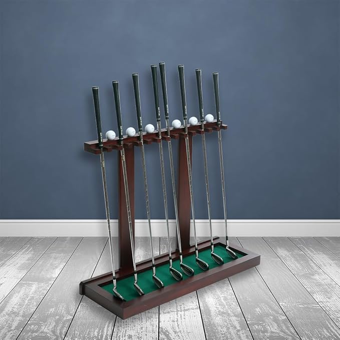 Premium Wooden Club Display Rack | 14 Club Capacity | Perfect for Golf Simulators | Solid Hardwood | 3 Color Options | Golf Ball Rack Included