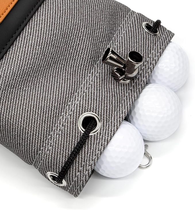 Golf Valuables Pouch,Bucket Waist Design Golf Pouch Bag Tee Bag with Drawstrings Leather for Men Women (Grey)