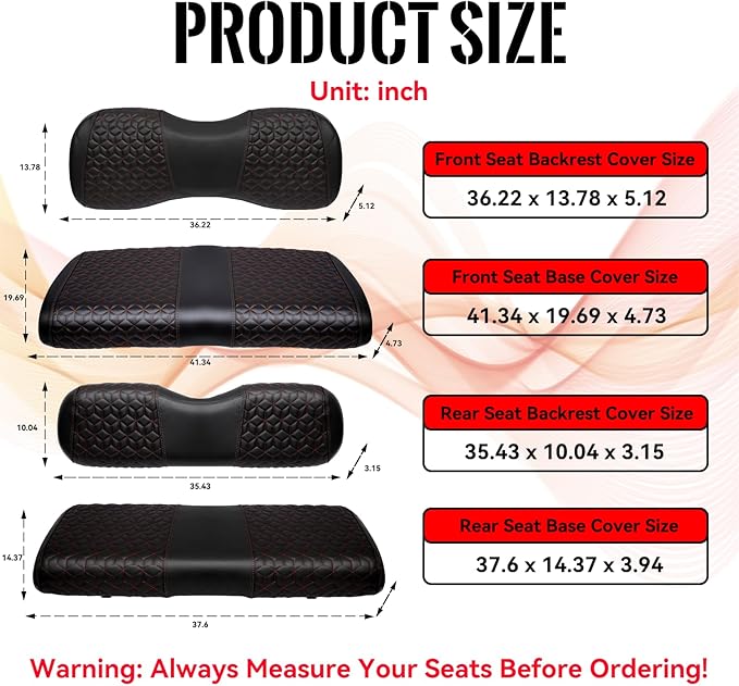 Golf Cart Seat Covers Front and Rear for Yamaha G29/Drive/Drive 2 2007+ Standard Seat Cushion, EZGO Vinyl Leather Seat Cover Set Replacement Accessories, No Staples, Black(4 PCS)