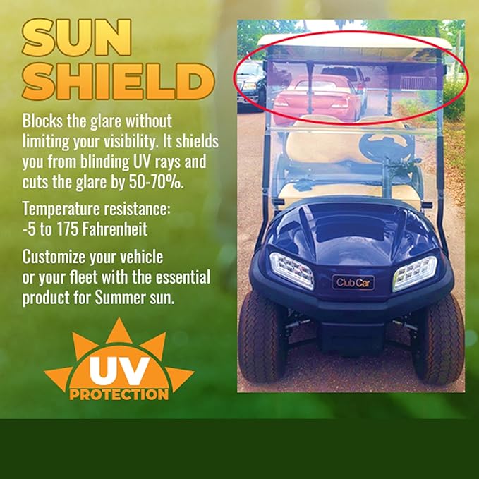 Sun Shield Golf Cart Sun Shade Cover – UV Blocker Visor for Golf Cart, ATV, UTV, Auto – Easy Peel & Stick Mesh Screen – Reversible – Trim to Fit – White