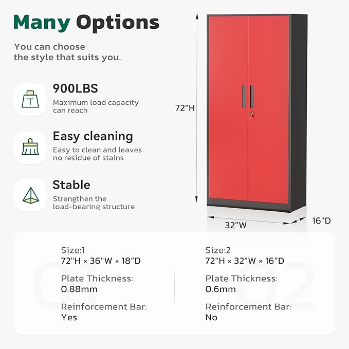 Greenvelly Metal Lockable Storage Cabinet, 72” Storage Cabinet with 2 Doors and 4 Adjustable Shelves for Office, Home, Garage, Pantry (Assembly Required, Black Red)