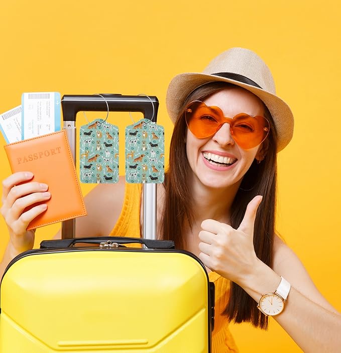 TSA Approved Luggage Tags for Suitcases Dog 2 Pack Funny Leather Carnival Cruise Airport Cute Travel Name Tags Golf Bag tag Ships Essentials Privacy Cover ID Label for Women Men