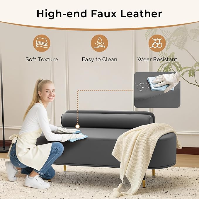 OmySalon Waiting Room Bench with Low Back, 53.5" Office Guest Chair, Faux Leather Upholstered Reception Seating, Lobby Bench for Beauty Salon Barbershop Airport Bank Hall Room Conference