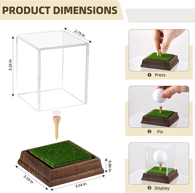 Golf Ball Display Case Hole in One Golf Ball Display Case Walnut Wood Base Acrylic Golf Ball Holder Display Uv Protection Golfball Stand,Golf Office Decor Gifts for Men