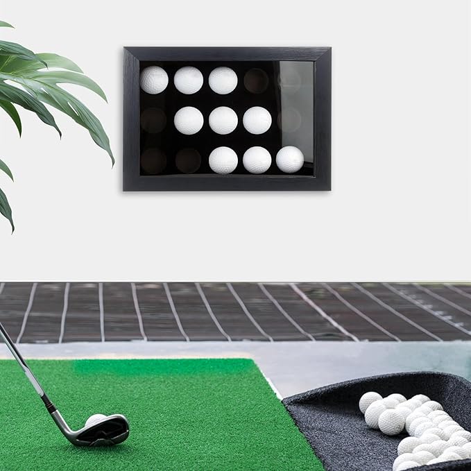 Golf Balls Display Case with EVA Foam Protection, Wall Mount & Desktop Golf Ball Holder Display Case Shadow Box Hold up 15 for Collector, 12.3 x 8.86 x 2.56 Inch