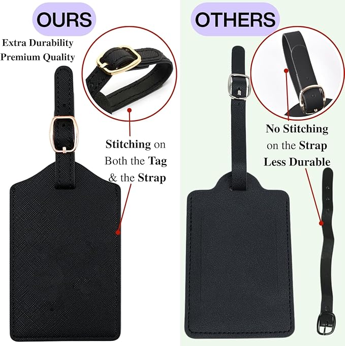 Luggage Tag PU Leather for Suitcase Baggage Handbag Travel Bag Label Suitcase Tag Label Tag w. Name Card & Privacy Cover (K)