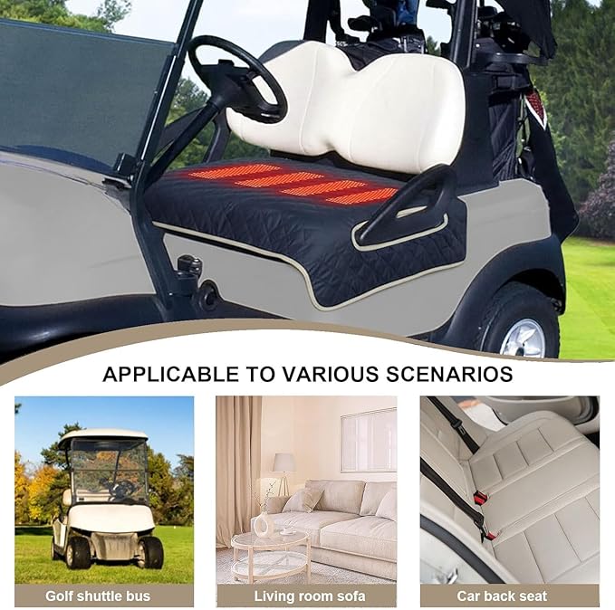 Universal Heated Golf Cart Seat Cover - Waterproof Golf Cart Heater Accessory w/ 4-Zone Warmth, 3 Heat Levels, USB/Type-C & 12V Plug for EZGO/Yamaha/Club Car (Brown)