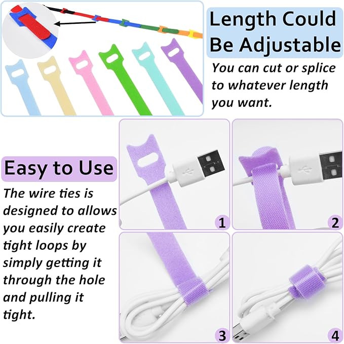 80pcs Cable Ties Reusable Macaron-inspired Color Wire Ties Cable Management Cord Ties Reusable for Electronics Hook and Loop Cable Ties for Computer 4 6 8 Inch with 6 Vibrant Colors