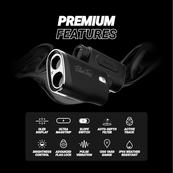 Blue Tees Golf Series 4 ULTRA Golf Rangefinder with Slope Switch, 1200 Yards, OLED Display 6X Magnification Laser Rangefinder, Slope Measurement, Magnetic Strip, Flag Pole Locking with Pulse Vibration